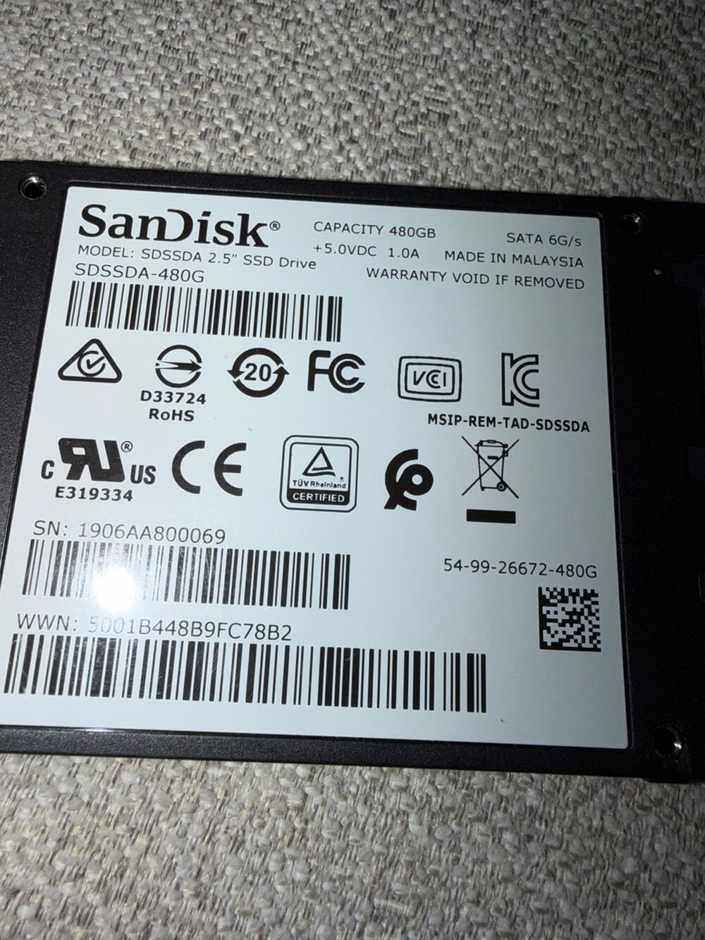 SanDisk SSD Plus 480GB Internal SATA SSD UNTESTED
